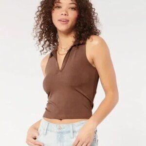 Hollister Must Have Collection Brown Ribbed Polo Tank - Small